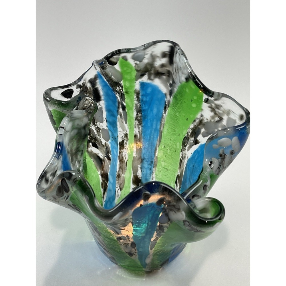Fused Glass Vase Candleholder Tea light Unique Abstract Style Multicolored - Picture 5 of 5